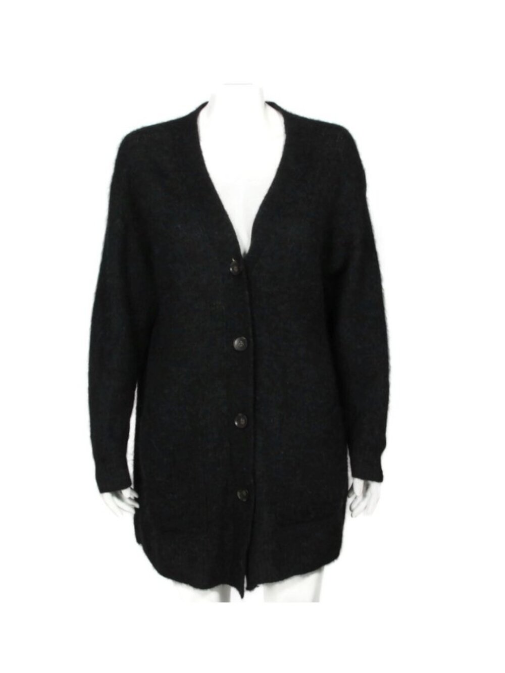 Everlane Cardigan Sweater Black Alpaca V Neck Button Long Sleeve sz L /684